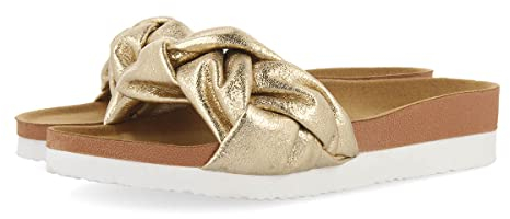 Chanclas Doradas Tipo Bio con Pala Trenzada para Mujer Yoder