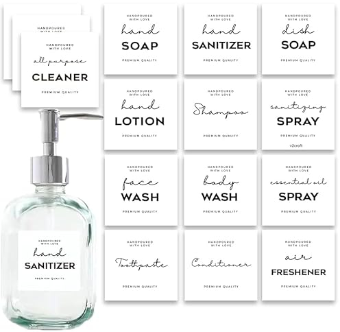 36Stück wasserdichte Etiketten für Flaschen, minimalistische Bauernhaus-Handseifenspender, Etikettenaufkleber für Badezimmer, Küche, Geschirr, Lotionspender, Shampoo, Conditioner, 7,5 x 7,1cm (weiß)