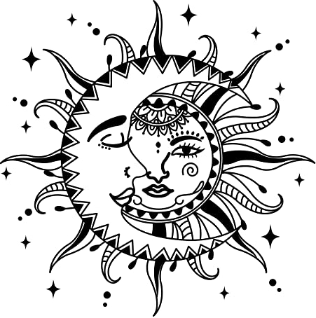 SUPERDANT Wandtattoo Halbmond Halb Sonne Wandsticker Überlappendes Menschliches Gesicht Muster Wandaufkleber Romagainstsche Mystery Vinyl Wandsticker Dekoration Für Wohnzimmer Schlafzimmer 39x39cm