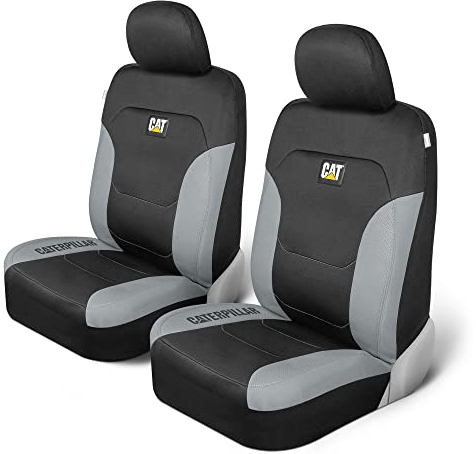 CAT erpillar Flexfit Automotive Sitzbezüge für Auto LKW und SUVs (2er Set) - Schwarz Sitzbezüge für Vordersitze Sitzschoner mit Grauer Wabenborte, Auto Innenraumbezüge