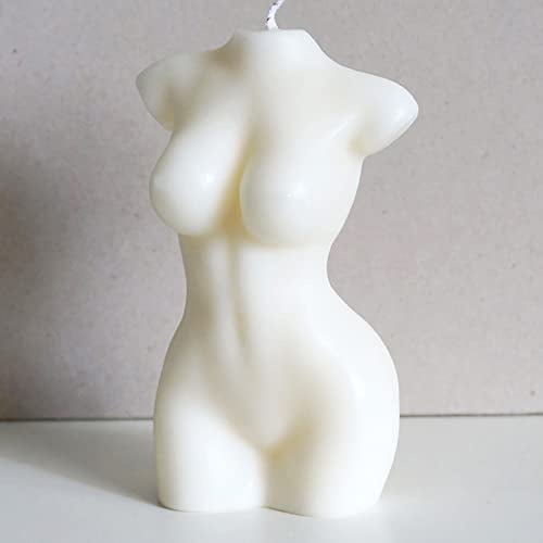 NICAVKIT Große Body Kerze Candle - 180g, Deko Kerze aus Soja Bienenwachs, natürlich und Handmade Kerzen in Weiß/Cream – 12 x 8 x 5cm