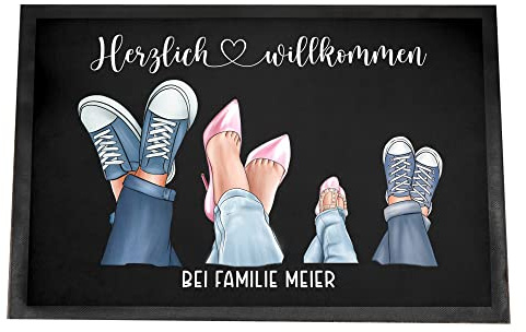 Tachinedas Kreativshop Personalisierte Fußmatte Sneakers Familie Schuhe Herzlich Willkommen Türmatte (50 x 35 cm)