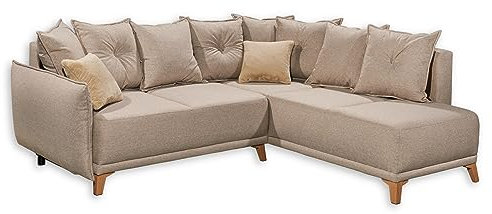 Stella Trading Pamplona Ecksofa mit Schlaffunktion, Beige - Moderne Eckcouch in L-Form mit Bettkasten - 244 x 91 x 212 cm (B/H/T)