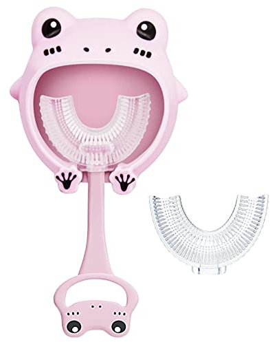 LEBOCADO Brosse à Dents en Forme de U pour Enfants, Brosse à Dent Manuelle avec Poils en Silicone pour Les Enfants de 2 à 6 Ans, Fournit Un Nettoyage Complet avec Boîte à Anti-Poussière (Rose)