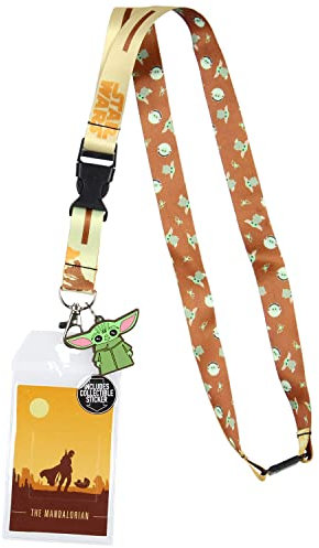 Star Wars Cordon porte-badge avec breloque en caoutchouc et autocollant de collection Le Mandalorien et l'enfant au crépuscule