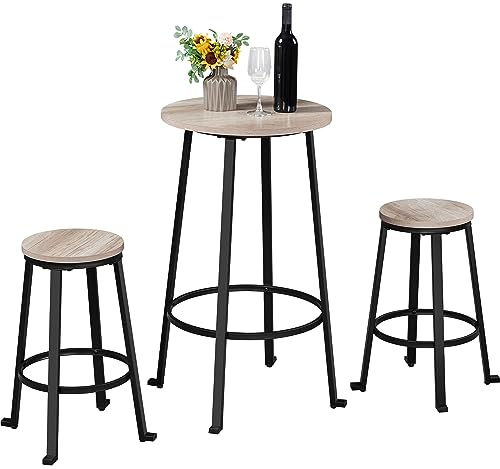 Yaheetech Bar Table Set 3 Piece Dining Table Set Kitchen Table & Chair Sets for 2 Breakfast Bar Table and Stools Set with Space Saving Design for Dining Room Living Room Kitchen, Gray