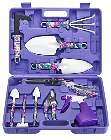 10 Stück Gartengeräte Set, Gartenwerkzeug Werkzeug Mit Koffer,Gartenwerkzeuge Geschenkset Anti-Rutsch-Griff mit Antirostkelle, Rechen, Wassersprüher
