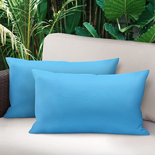 Lewondr wasserdichte Outdoor Kissenbezug, 2 Stück 30x50cm Solide PU-Beschichtung UV-Schutz Garten Kissenbezug für Patio Sofa Couch Balkon, Blau