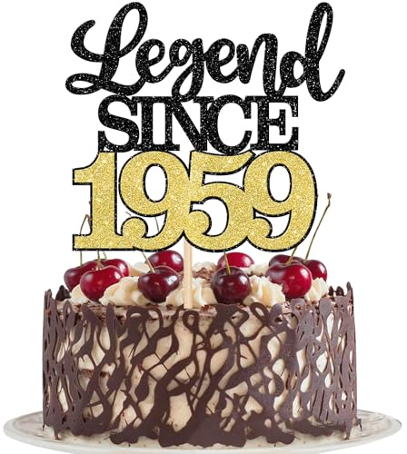 SYKYCTCY 1 Pack Legend Since 1960 Cake Topper Glitter Happy 65th Birthday Cake Pick 65 Fabulous Cake Decorations for Cheers to 65th Birthday Wedding Anniversary Party Supplies (Black Gold, 65th)
