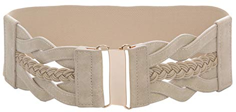 Elastischer Fashion Retro Stretch Taillengürtel mit Metall Schnalle für Damen Kleid Aprikose S