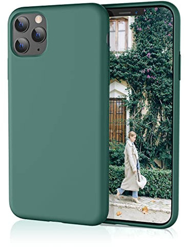 HiiVeet Silicone Case Compatible with iPhone 11 Pro Case 5.8 Inch, Soft Ultra Slim Protective Shockproof Liquid Silicone Phone Case with Anti-Scratch Microfiber Lining,Pine Green