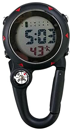 Harilla Digitale Uhr mit Karabinerhaken, Rucksack, Taschenuhr für Männer und Frauen, leicht ablesbar, mit Wecker, elektronische Uhr, genau für, Black