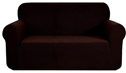 SAMSTEX Stilvolle Sofabezug Stretch 1 Stück Sofa Schonbezüge High Stretch Sofabezug 2 Sitzer Dicke Weich Loveseat Sofaschutz Maschinenwaschbar Rutschfeste Couchbezüge (2 Sitzer, Schokolade)