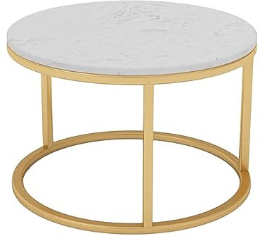 IPSU Table Basse en Marbre, Table De Canapé Décorative Moderne avec Pieds en Métal Doré Robustes, Tables Basses Rondes pour Salon, Salle À Manger, Bureau