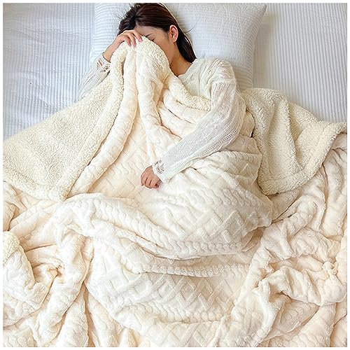 NUODWELL Sherpa-Fleece-Überwurfdecke, flauschig, flauschig, doppelseitig, weich, warm, Jacquard, Korallen-Fleece-Decke für Bett, Sofa, Couch (150 x 200 cm, Beige Aprikose)
