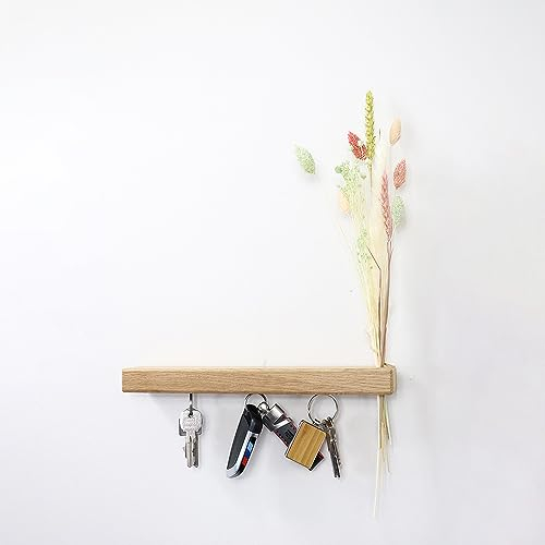 Flowerbar Keys | Flur, Garderobe, Wanddeko | Schlüsselbrett aus Massivholz | magnetisches Schlüsselboard | Schlüsselhalter mit 3 starken Magnetpunkten | Trockenblumen & edle Eiche (Dolce Vita)