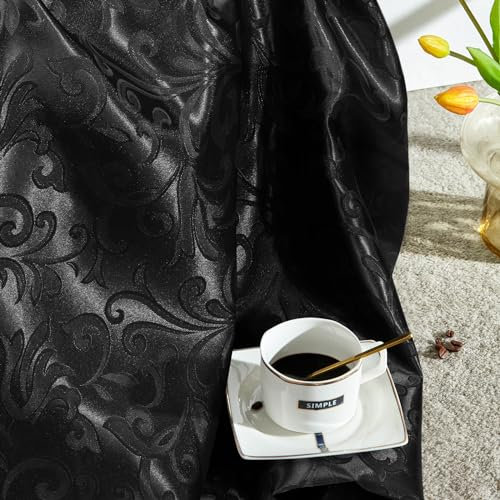 VACVELT Damast-Jacquard-Satin-Stoff von The Yard, 152,4 cm breit, schwarzer Satin-Stoff, glänzender Stoffstoff, seidiger Brokatstoff für Brautkleid, Hochzeitsdekorationen, Basteln, Nähen, Drapieren (1
