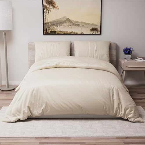 Dreamzie - Housse de Couette 240x220 cm avec 2 Taie Oreiller 50x70 cm - Beige - Parure de Lit 240x220 Adulte en 100% Microfibre - Certifié sans Produits Chimiques (Oeko TEX)