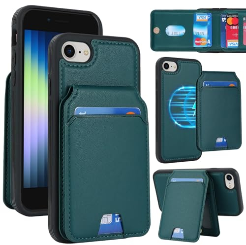 Zouzt for iPhone SE 2022/2020 / iPhone 8/7 4.7 Inch Detachable 2 in 1 Wallet Case with Card Holder for Magsafe, Magnetic PU Leather Flip Credit Slot Protective Phone Cover Women Men - Green