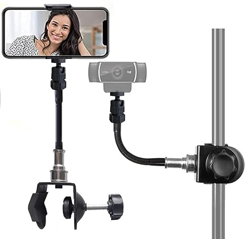 Etubby U-Shaped Clamp Mount with Gooseneck Arm Webcam Stand Phone Holder Music Stand Holder for Cellphones, Logitech Webcam C920 C930, LED Lights, Flash, Gopro, Etc. (1/4 Threads)