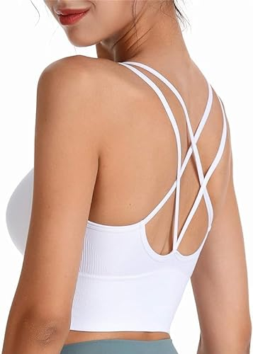 BSLVWG Damen Sport BH Cross Back Strappy BH Wirefree Gepolsterte Mid Impact Fitness BH Gym Yoga Running BH Sexy Crop Top für Frauen (Weiß, S)