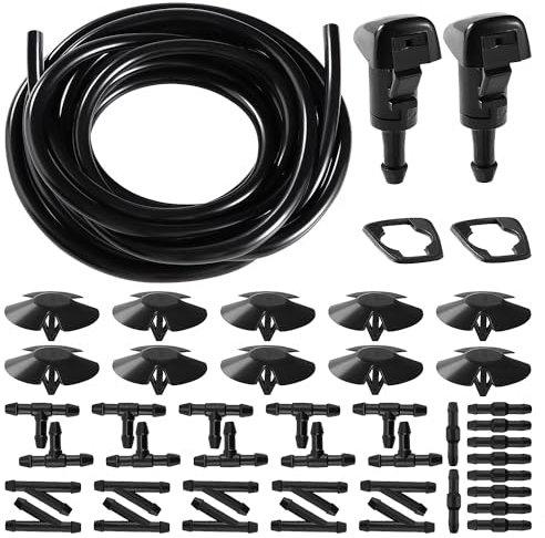Lyeteung Juego Manguera de Agua Limpiaparabrisas, 3m Manguera Limpiaparabrisas Coche, 2 Piezas Boquilla de Rociado de limpiaparabrisas 4805742AB y 30 Piezas Conector Manguera