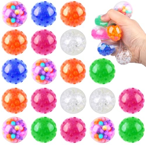 Dncvb 20 Stück Anti Stress Bälle, Stressball Erwachsene, Squishy Balls mit Wasser Perle Squeeze Ball zum entspannen für Angst Abbauen und Beruhigung, Sensorische ADHD Spielzeug Geschenk
