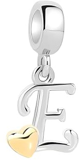 Symretie Damen A-Z Buchstaben Charm Anhänger Initial Beads Charms mit Gelbem Herz Kompatibel mit Europäischen Armbänder und Halskette