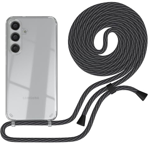 EAZY CASE - Handykette kompatibel mit Samsung Galaxy S24 Kette zum Umhängen für Galaxy S24 Hülle mit Band aus Silikon stoßfeste transparente Handyhülle in Schwarz/Anthrazit - Clips Schwarz