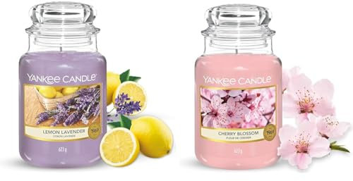 Yankee Candle Candela profumata | Giara grande Lavanda al limone & Candela profumata in giara grande | Fiore di ciliegio | Durata Fino a 150 Ore