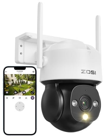 ZOSI 1080p Cámara Vigilancia Seguridad WiFi Exterior, Detección y Seguimiento de Persona, Visión Nocturna Color, Alarma de Sirena y Luz, C290