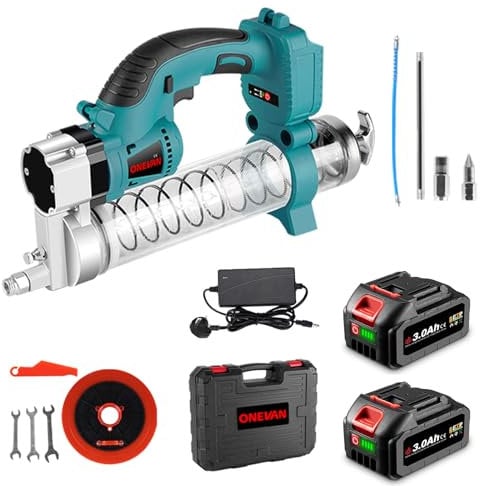 Cordless Grease Gun Electric Grease Gun Tool - 480w Max Output Power Pressure 10000PSL, 20 inch Long Hose, for Mechanical Equipment Oiling (Incl. 2 Batteries & Charger)