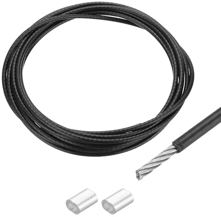 QUARKZMAN Drahtseil Edelstahl 5M x 4 mm Stahlseil PVC ummantelt mit 2 Aluminiumhülsen Sicherungsdraht Aufhänger für Bilder Vorhang Geländer Outdoor Gartenmöbel Sonnensegel, Schwarz