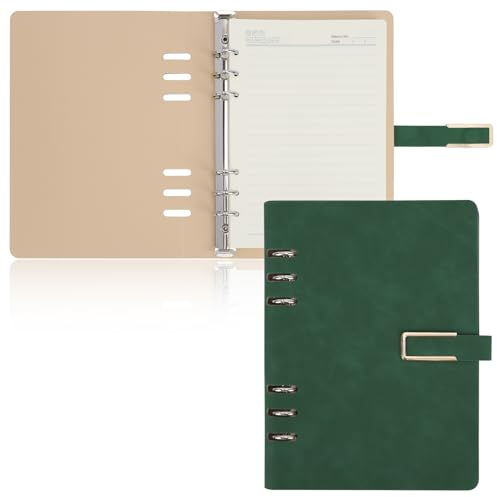 Skycase A5 Ringbuchordner aus PU-Leder, 6-Ring-Mechanik, inkl. A5 Füllpapier, dunkelgrün – Praktischer Planer, Notizbuch & Ordner für Schule, Studium & Büro