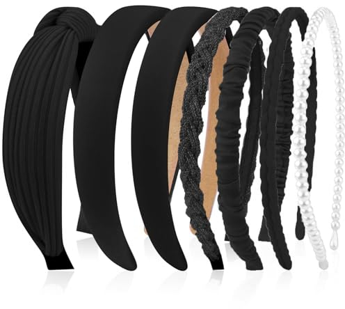 Kotkiddy Lot de 7 bandeaux à cheveux pour femme, différents modèles, en plastique, pour filles et femmes (noir)