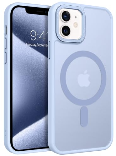 GUAGUA Magnetisch Handyhülle für iPhone 12 Mini Hülle [Kompatibel mit MagSafe] Matt Stoßfest Rückseite Durchscheinende Schutzhülle Case für iPhone 12 Mini (5,4'') Himmelblau