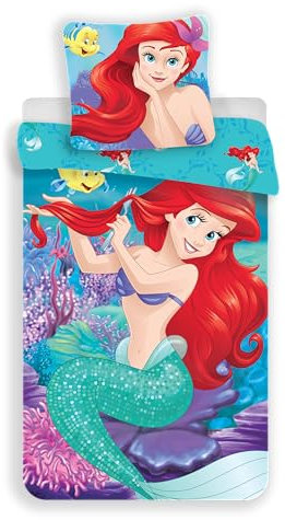 Parure de Lit Ariel La Petite Sirène, 100% Coton, Housse de Couette 140x200 cm + Taie d'oreiller 65x65 cm