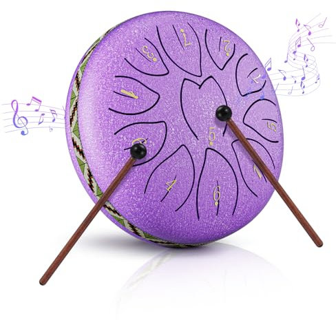 Zungentrommel, Sunowl 6 Zoll 11 Tone Steel Tongue Drum Satz, D-Dur, Stahlzungentrommel für Kinder Erwachsene Anfänger, Handpan Steel Drum mit Trommeltasche für Meditation, Klangheilung, Lila