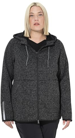 Ulla Popken Damen Strickfleece-Jacke, Teddyfleece, 2-Wege-Zipper, Reflektor Sweatshirt, Schwarz, 58-60 EU