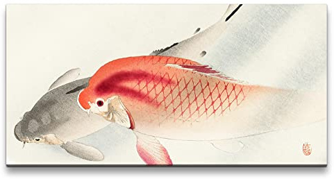 Paul Sinus Wandbild 120x60cm Ohara Koson „Zwei Kois im Wasser“ Leinwanddruck, Koi-Fische, Japanische Kunst