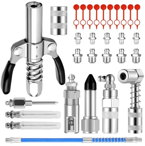 Boquilla para prensa de engrasado, 28 unidades, juego de adaptadores para prensas de engrasado, con manguera de 30 cm y accesorio de prensa de engrase, conector de 8 tipos, para todos los tipos de