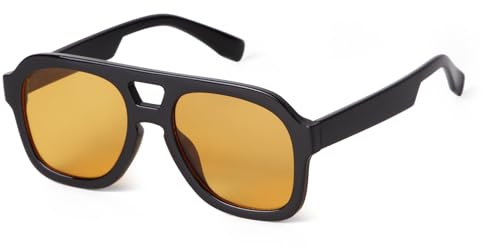 ADEWU Pilot Sonnenbrille Damen Herren Retro 70er Jahre Nachtsicht Sonnenbrillen Orange Gläser UV Schutz