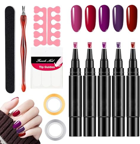 Polishey Nail Polish Pens UK | 5PCS Nail Polish Pen Set | Quick Dry Polishey Nail Arts Pens | OneStep Nail Gel Pen | Nail Gel Painting Polish Pen Set | Nail Varnish Nail Tools For Women Girls
