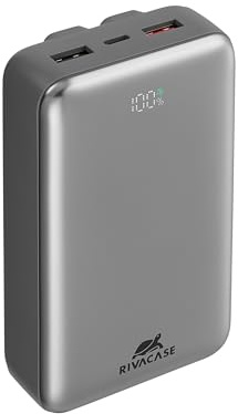 RIVACASE VA2612 Powerbank 20000 mAh, Externer Akku mit QC/PD 30W, Typ-C Eingang/Ausgang, 2 eingebaute Kabel, kompatibel mit iPhone, Samsung, Xiaomi u.a.
