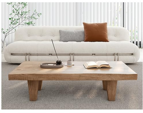 Couchtisch aus Massivholz mit unregelmäßiger Tischplatte im japanischen Retro-Stil, stabile Beine, großer Beistelltisch für Wohnzimmer, Zen-Teetisch, niedriger Tisch, Schwarz, Größe 100 x 50 cm.