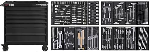 KRAFTWERK Werkstattwagen Made in Germany Extra Breit | Profi-Werkzeugwagen Mit 211 Werkzeugen | XXL Mit Kippschutz Art. Nr. 102.217.BLK2