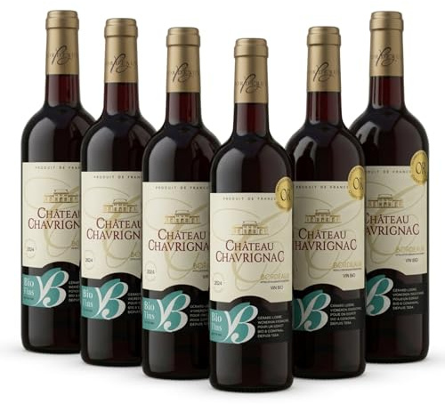 Château Chavrignac | Vin Rouge Bordeaux Bio | Lot 6x75 cl | Médaille d'Or | AOC | Cuvée 2023 | Cultivé en biodynamie | Merlot & Cabernet | Domaine familial depuis 1964 | Léger & fruité