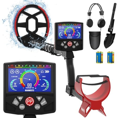 KAIWEETS Metalldetektor Profi Set, 30cm Suchtiefe, LCD Display, wasserdichte Spule, Einstellbare Empfindlichkeit, Metallsuchgerät für Erwachsene & Kinder, Metal Detector mit Zubehör