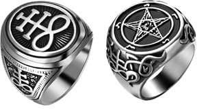 Flongo Satanische Ring Siegelring Herren: 2 Stück Edelstahl Baphomet Pentagramm Ziegenkopf Leviathan Kreuz Fingerring Band Luzifer Satan Teufelssymbol Vintage Gothic Schmuck für Männer Größe 65