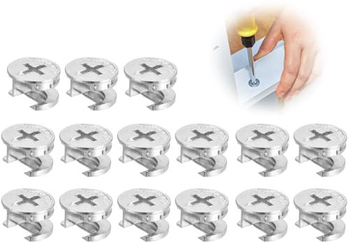 Furniture Cam Lock Nuts & Fittings - 15x11mm Zinc Alloy Cabinet Drawer Wardrobe Connectors, Quick Install Cam Lock Nuts for Kitchen Bedroom Flat Pack Furniture Panel Assembly
